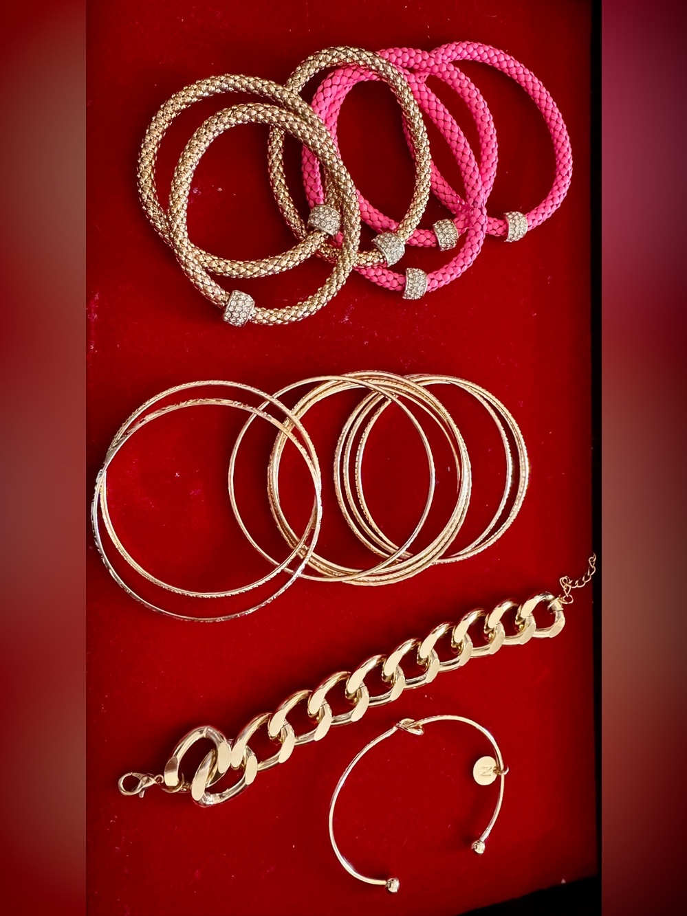 Gold and Hot Pink Mixed Bangle Set - Women's Fashion Jewelry